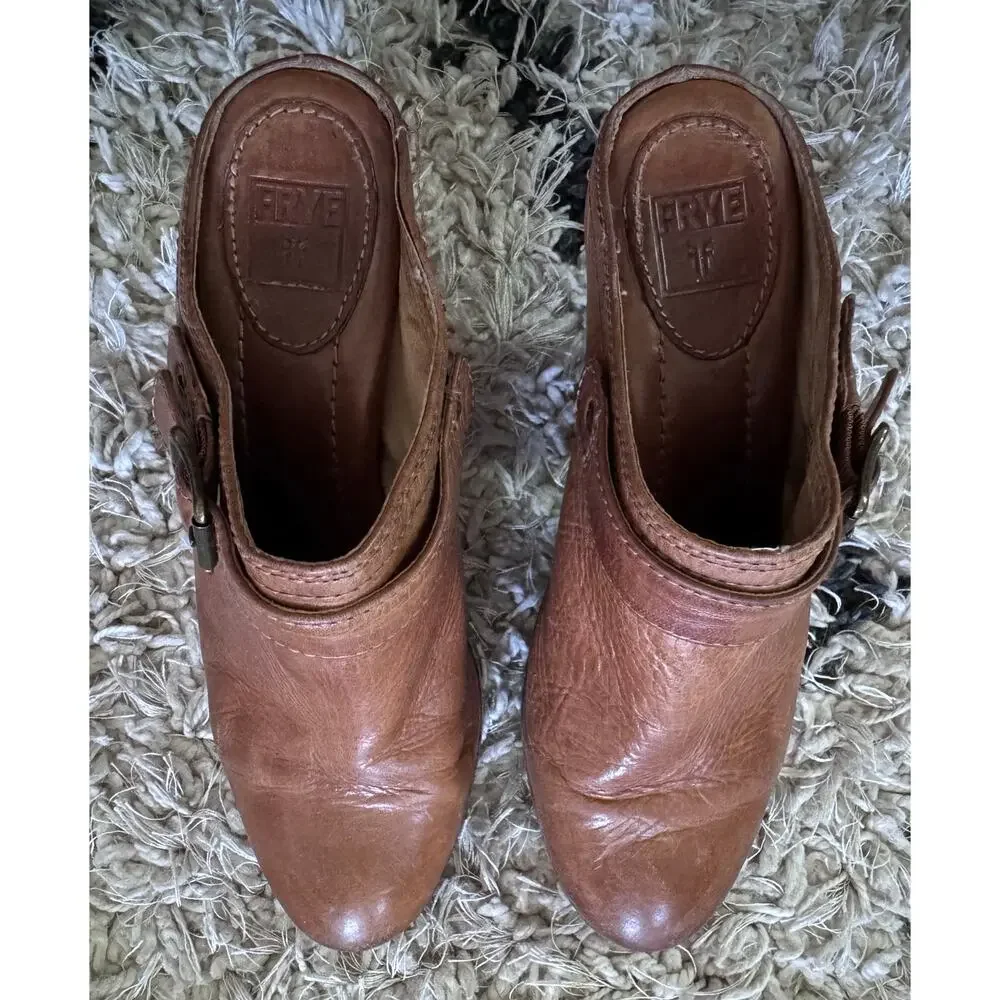 Frye Patty Slingback Brown Leather Block Heel Clog Mules Women’s 6 M